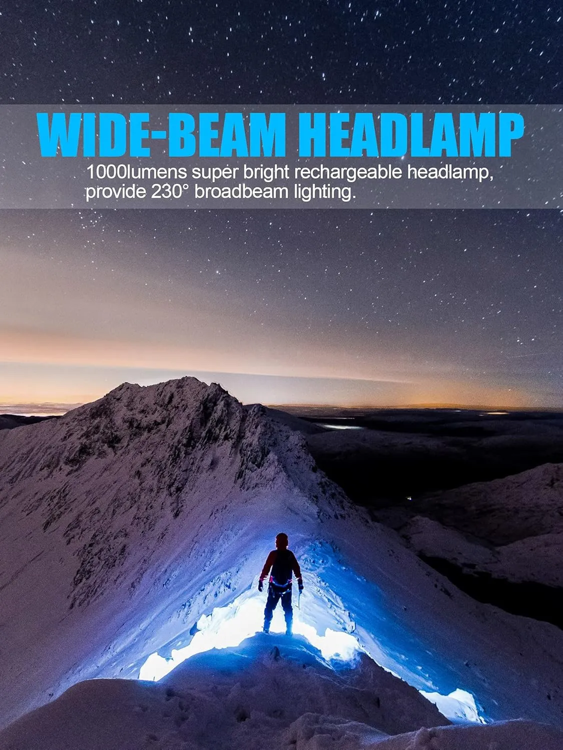 LED Headlamp Flashlight, 1000L 230° Broadbeam Headlight, USB C Rechargeable Head Lamp with Red Taillight, Lightweight Waterproof Headlamps for Camping Running Hiking, Hard Hat Headlamp 4Packs