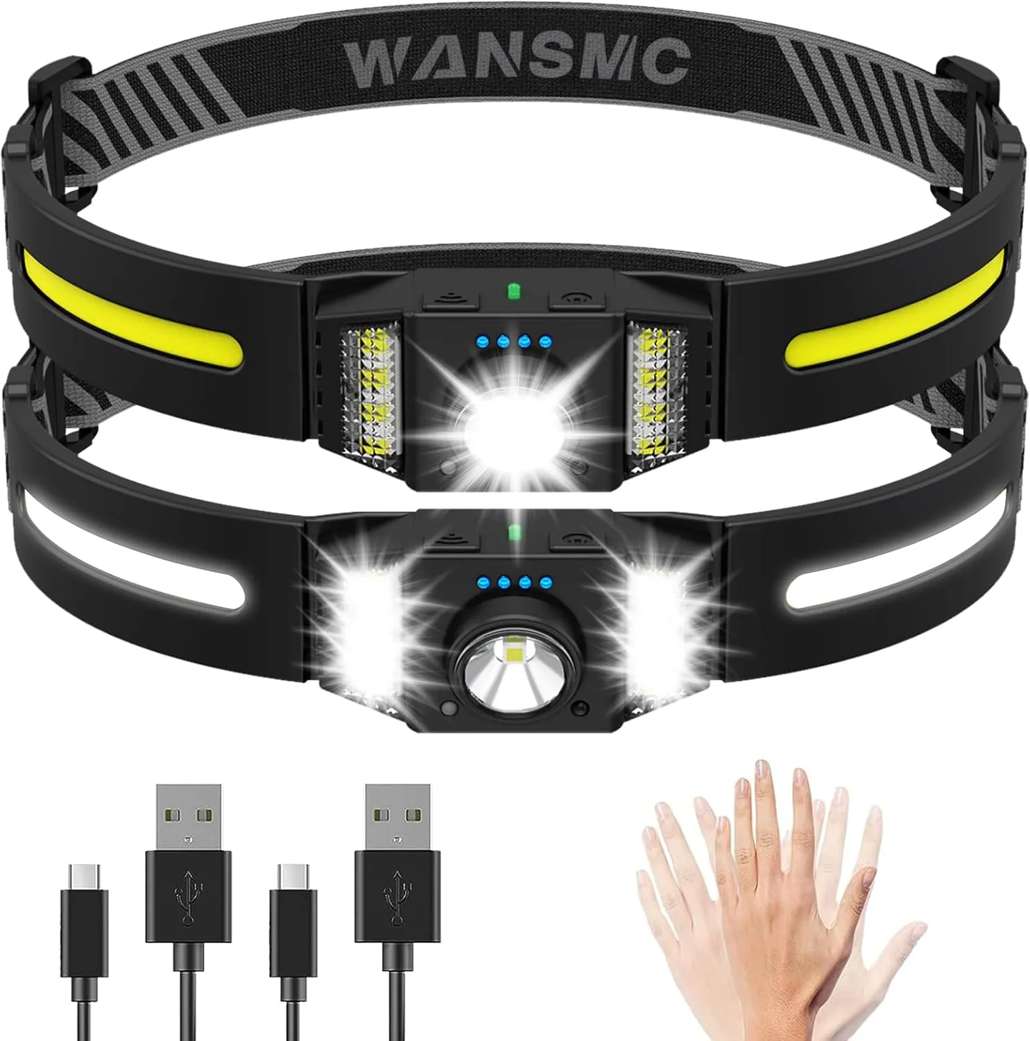LED Headlamp Rechargeable 2-Pack, Super Bright Head Lamps with 9 Modes and Red Light, 270° Wide Beam Head Lights, Headlight Flashlight for Adults Camping Fishing Hiking Running Cycling