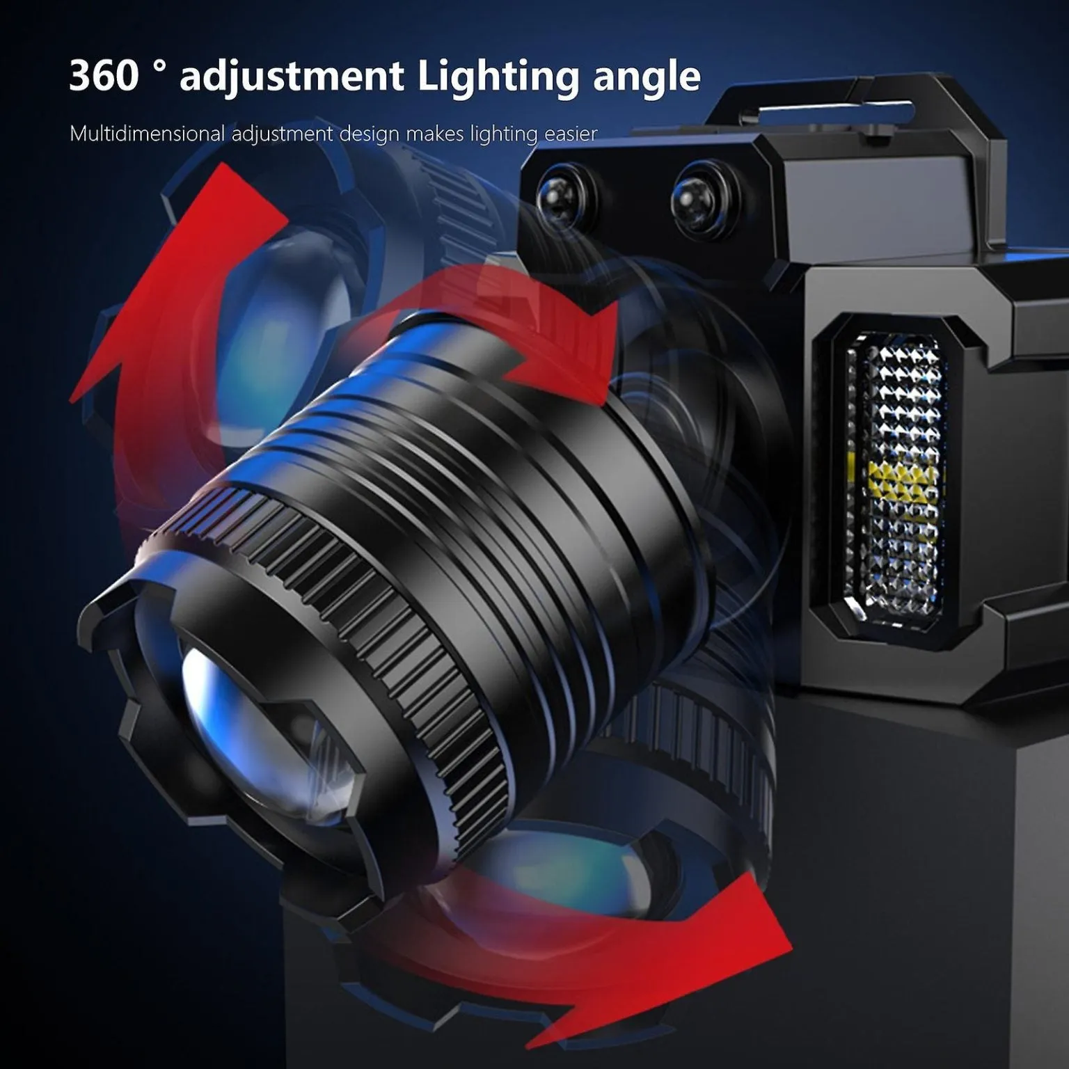 Led Headlamp Rechargeable, 20000 Lumens Bright Headlamp With Zoomable, Motion