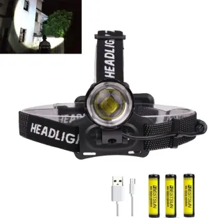 LED Headlamp Rechargeable, Super Bright Head lamp Zoomable 3 Modes Waterproof Headlight with Batteries Included,Brightest Headlamp for Adults Hunting Camping,Hiking,Exploration