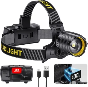 Led Headlamp Rechargeable, Super Bright HeadLamps 60H Long Battery Life with Sensor, Zoomable, 12 Modes, 120°Adjustable Head Lamp, IPX7 Waterproof Headlight for Forehead Camping Fishing Working Hiking
