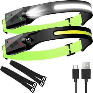 LED Headlamps 2 Pack USB Rechargeable Headlamps Outdoor with 230° Wide Beam 1200 Lumens 5 Modes Motion Sensor Lightweight Waterproof Head Flashlight for Camping Cycling Hiking Running