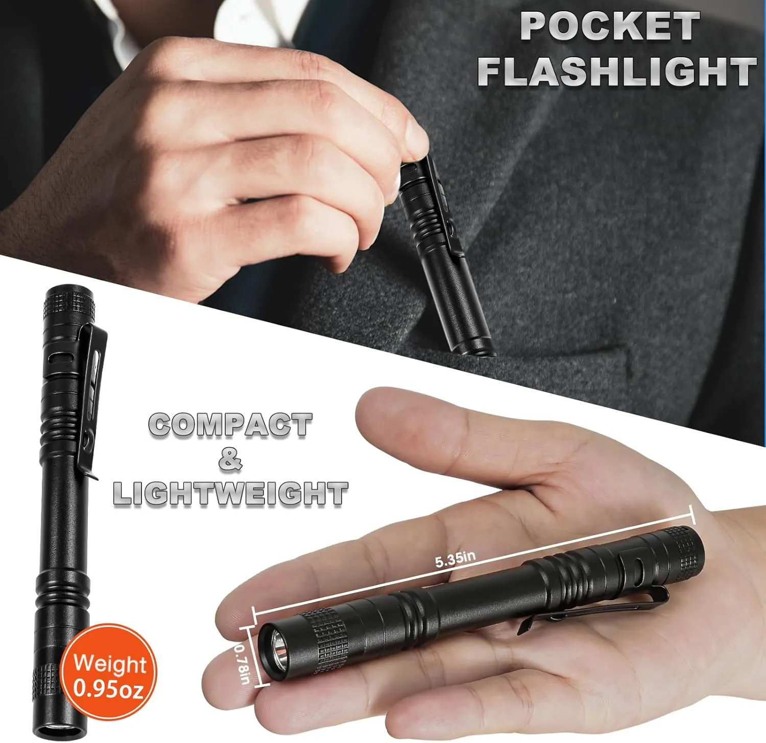 LED Pen Light Flashlight, Waterproof Mini Flashlights Pocket Flashlight with Clip, Bright Small Flashlights for for Inspection, Work, Emergency, Battery Not Included (5 Pack)