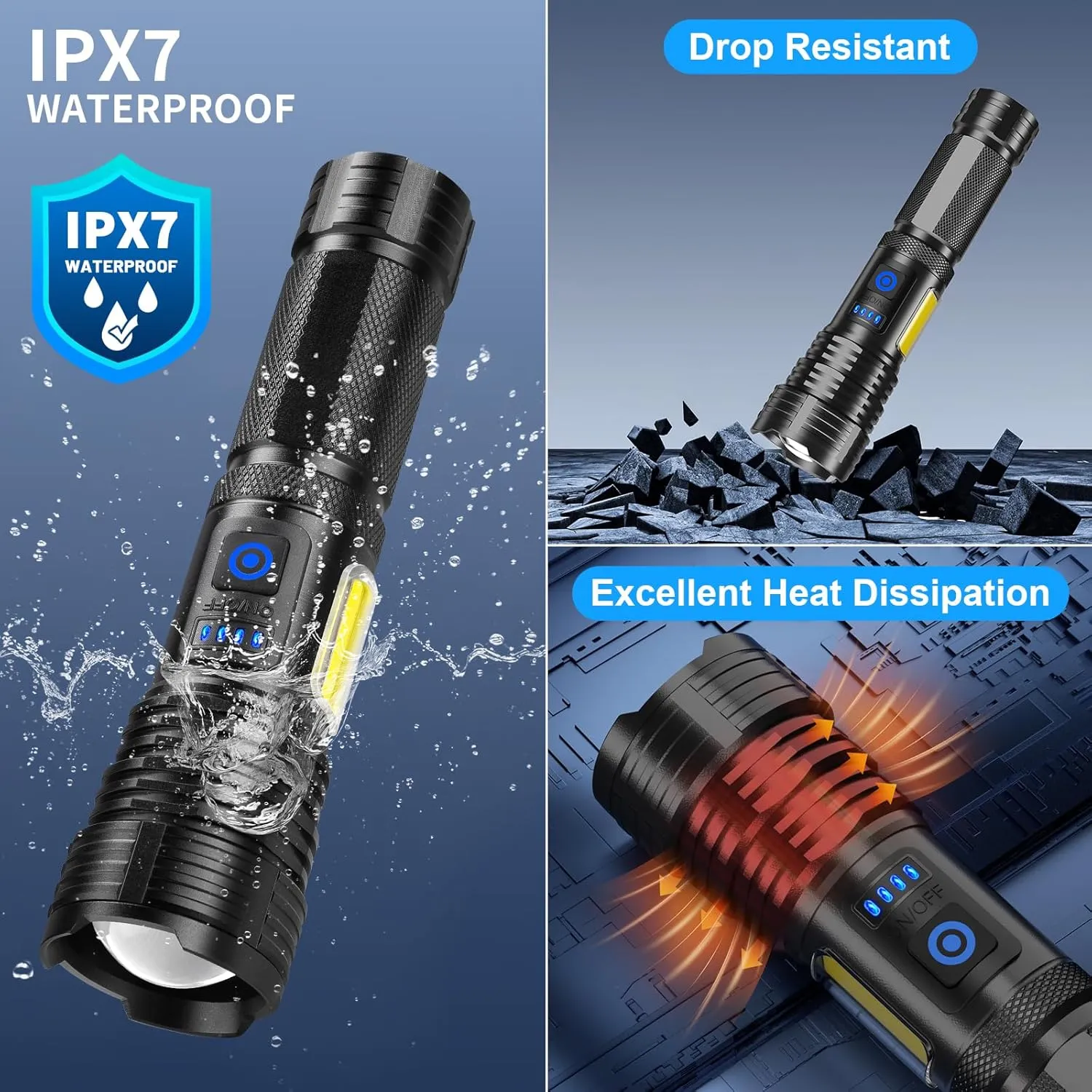 LED Rechargeable Flashlights 990000 High Lumens, Super Bright Flashlight High Power Flash Light with 7 Modes, 15H Running Time, IPX7 Waterproof Handheld Flashlight for Home Camping