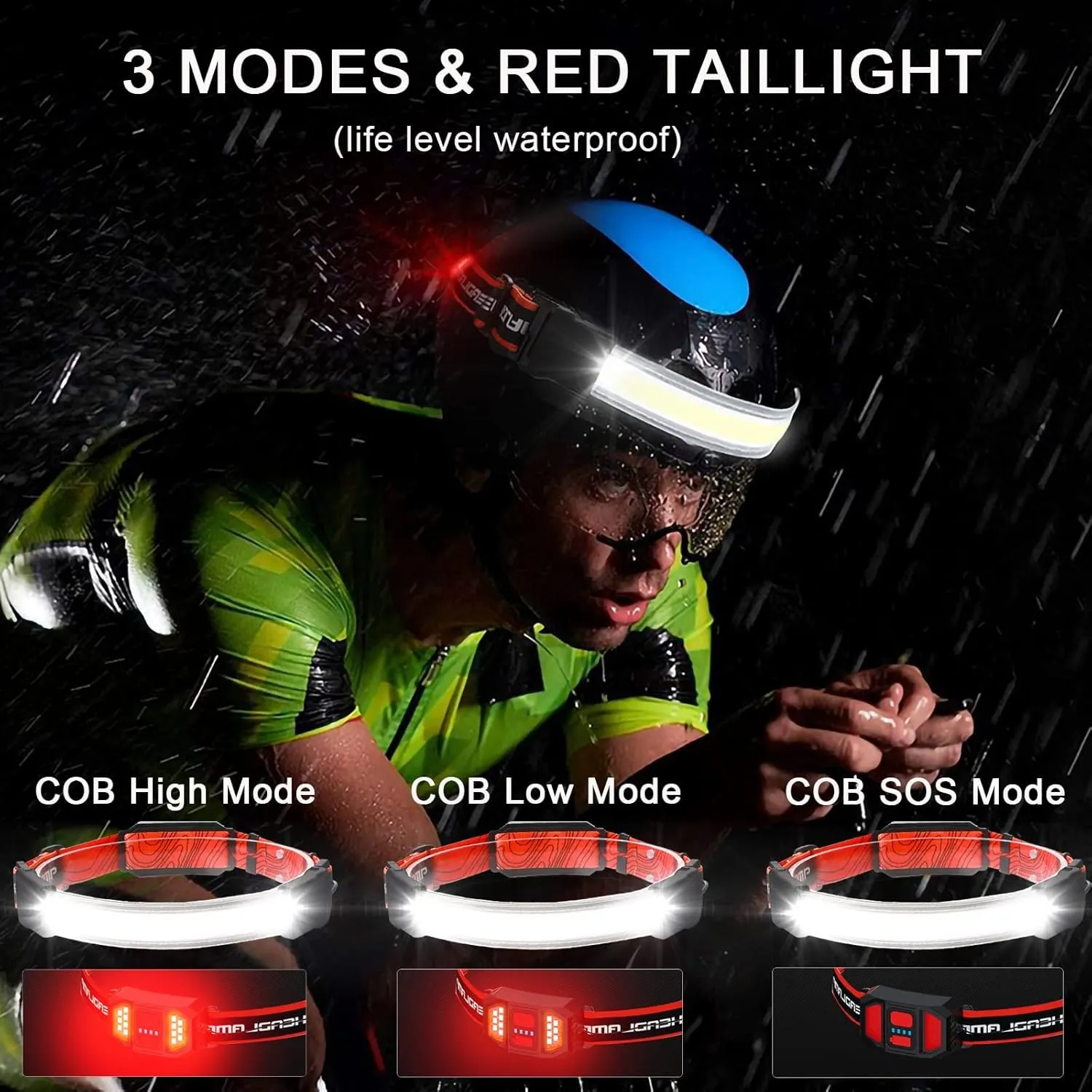 LED Rechargeable Head Lamp 230° Illumination Wide Beam Hard Hat Headlamp Flashlight & 8 Clips, 1000 Lumen 3 Modes Lightweight Head Light for Running, Cycling, Camping (2Pack)