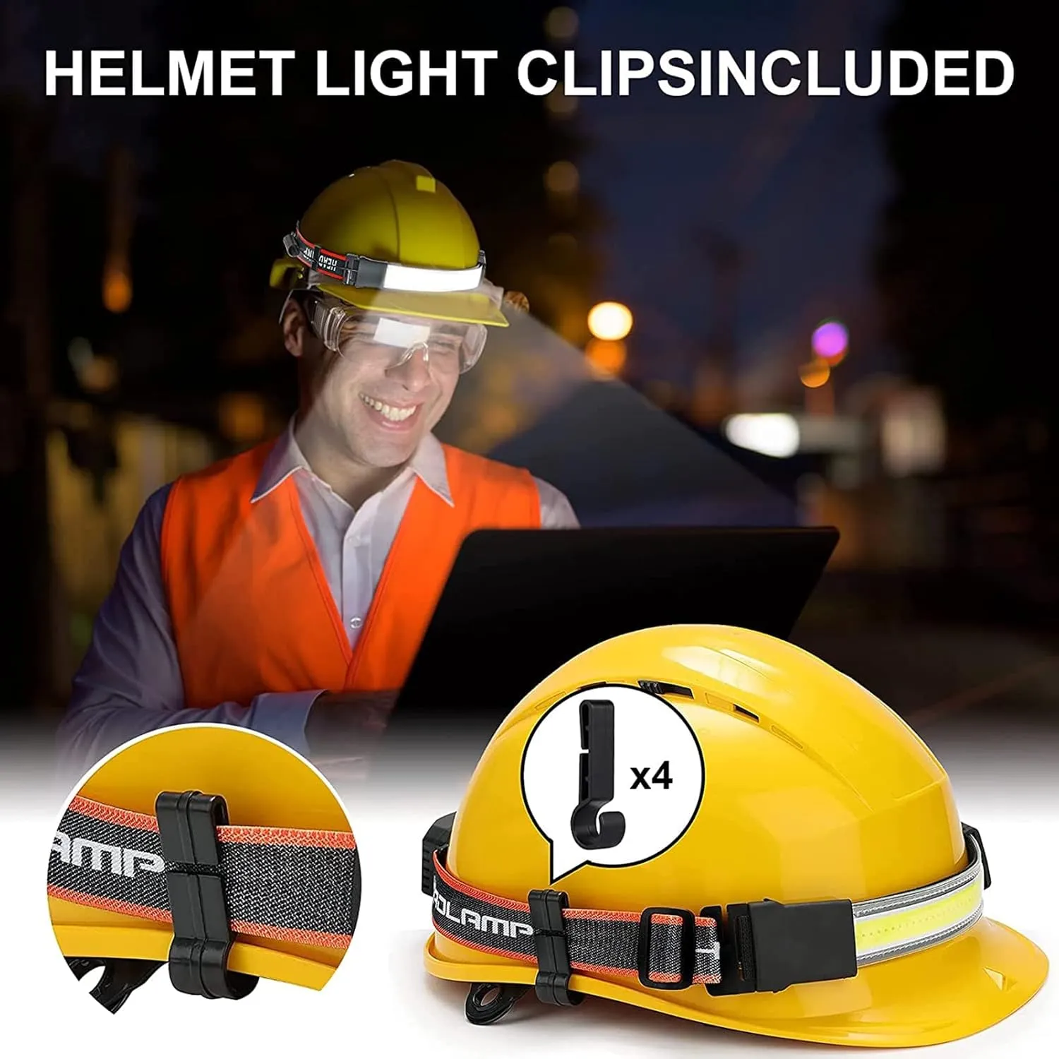 LED Rechargeable Head Lamp 230° Illumination Wide Beam Hard Hat Headlamp Flashlight & 8 Clips, 1000 Lumen 3 Modes Lightweight Head Light for Running, Cycling, Camping (2Pack)