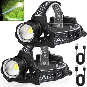 LED Rechargeable Headlamp 3000 High Lumens, Super Bright Head Lamp with 3 Modes & IPX7 Waterproof USB Headlamps, 180° Adjustable Headlight for Outdoor Camping, Running, Climbing