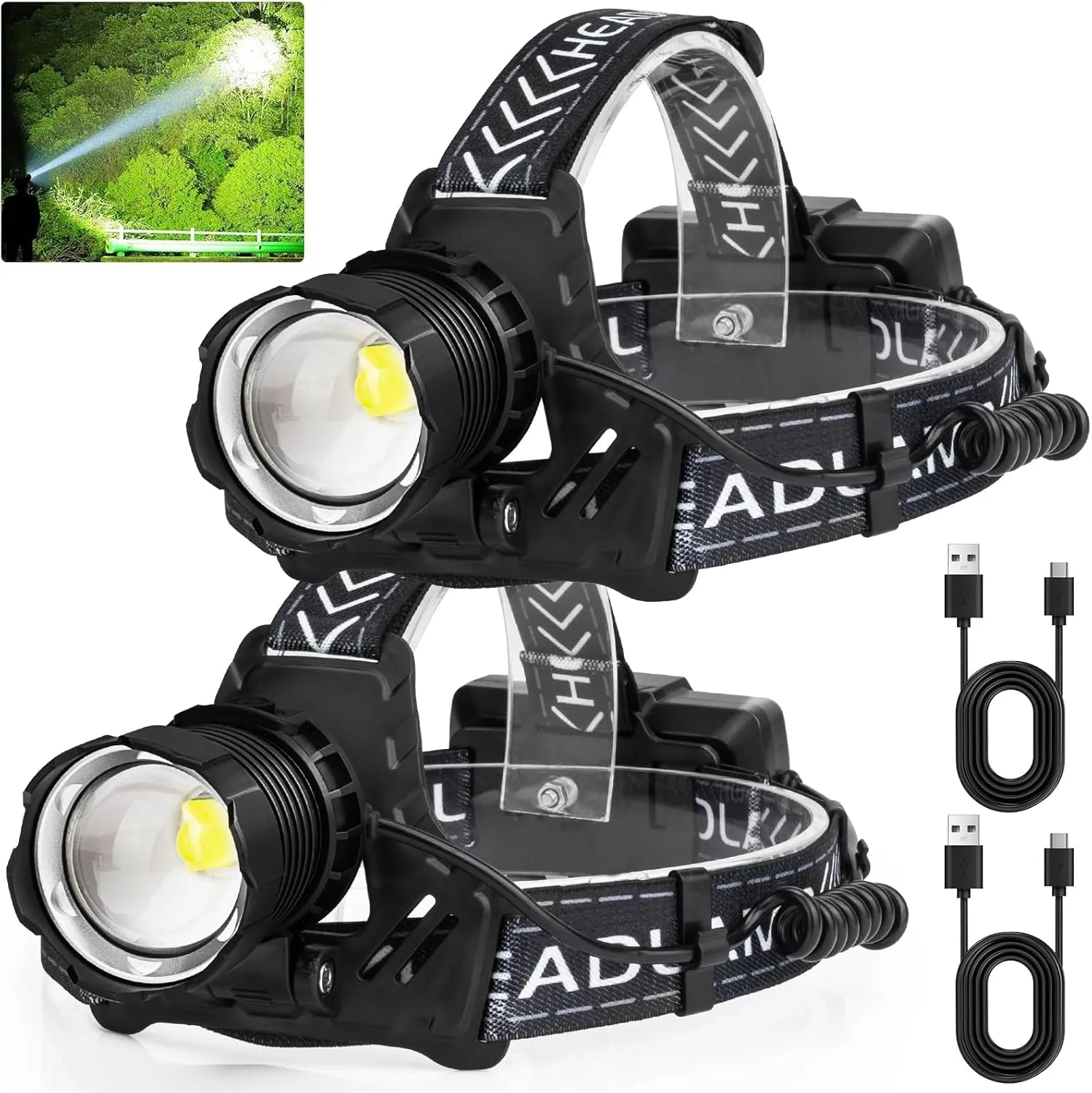LED Rechargeable Headlamp 3000 High Lumens, Super Bright Head Lamp with 3 Modes & IPX7 Waterproof USB Headlamps, 180° Adjustable Headlight for Outdoor Camping, Running, Climbing