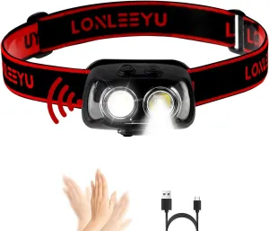 LED Rechargeable Headlamp, 6 Modes with Motion Sensor & Adjustable Brightness, Waterproof for Running, Camping, Outdoor Work and Night Activities(1pack)