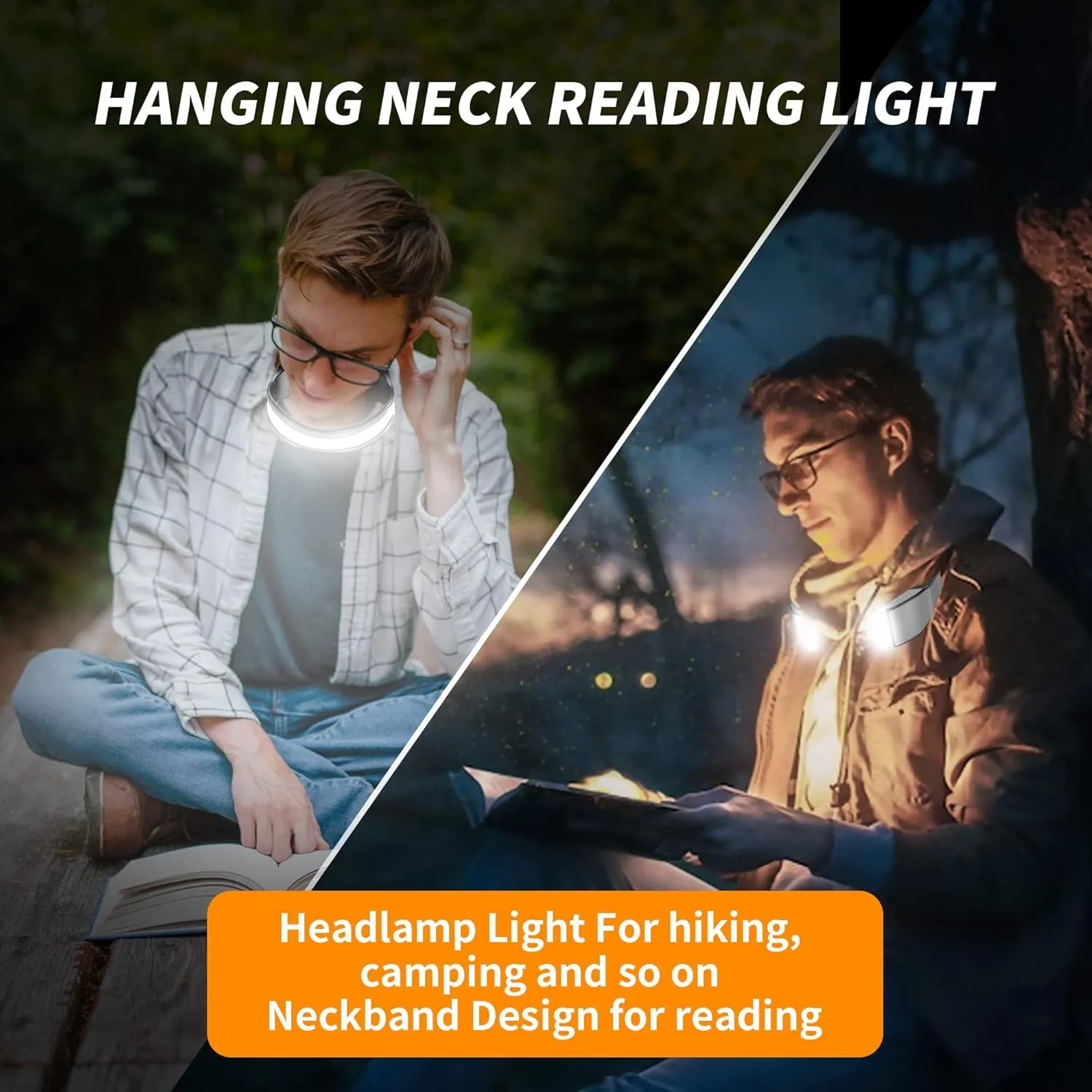 LED Rechargeable Headlamp,Book Light for Reading in Bed, Neck Light,230°Wide Beam Head Lamp for Forehead, Waterproof Super Bright COB Head Light for Camping Running Hiking Repairing