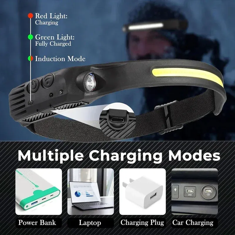LED Sensor Headlamp Camping Search Light Head Flashlight Rechargeable Powerful Lamp Front Lanterns Headlights 6 Styles