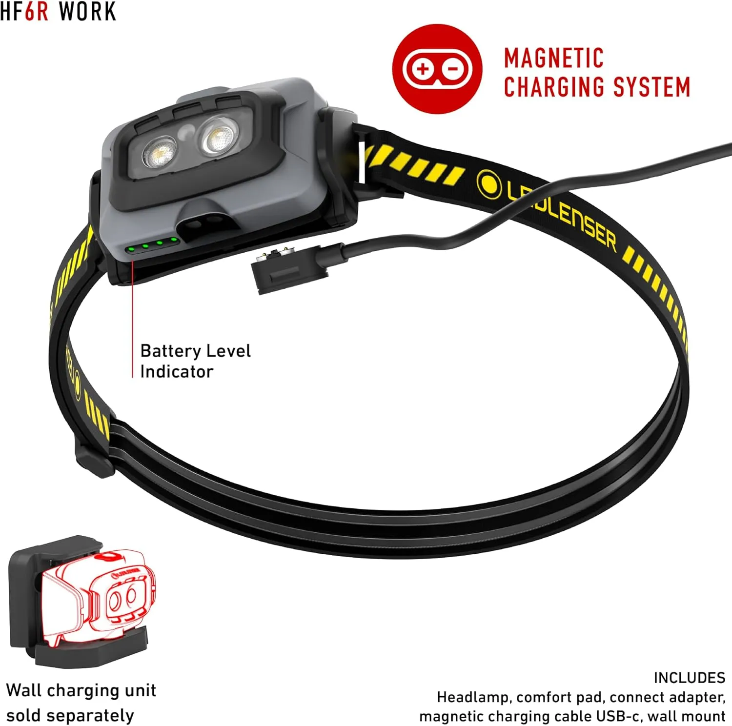 Ledlenser HF6R Work Hands Free, LED Rechargeable Headlamp, Dust and Water Resistant, 800 Lumens, Yellow