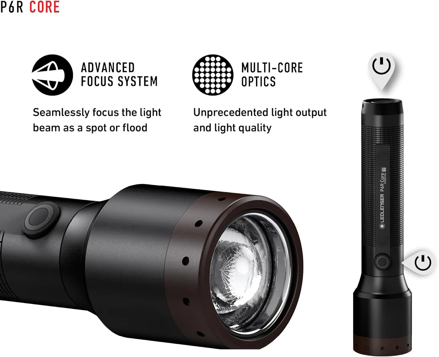 Ledlenser P6R Core Recharable Flashlight, High Power LED, 900 Lumens, Waterproof Light for Home and Emergency Use, Advanced Focus System