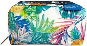 LeSportsac Lauren Roth Uluwehi HAWAII EXCLUSIVE Rectangular Cosmetic Bag/Pouch Style 6511/Color K605, Vibrant Tropical Flowers & Pineapples, Lauren Roth Signature Printed on Pattern
