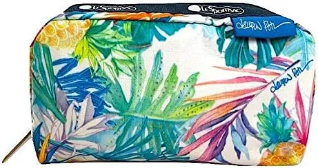 LeSportsac Lauren Roth Uluwehi HAWAII EXCLUSIVE Rectangular Cosmetic Bag/Pouch Style 6511/Color K605, Vibrant Tropical Flowers & Pineapples, Lauren Roth Signature Printed on Pattern