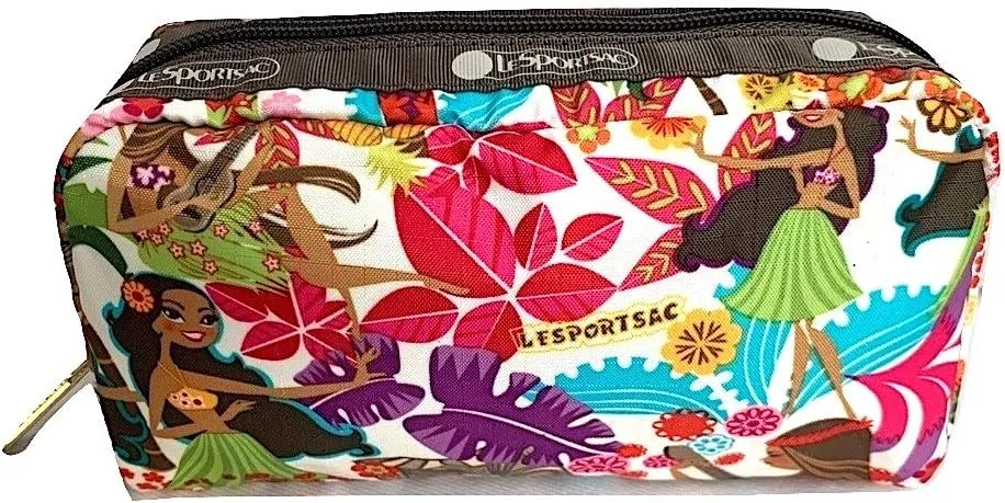 LeSportsac Sweet Wahine HAWAII EXCLUSIVE Rectangular Cosmetic Bag/Pouch Style 6511/Color K168, Hula Girls, Vibrant Tropical Paradise, Hawaiian Golden Pineapples, Colorful Palm Fronds, Aloha