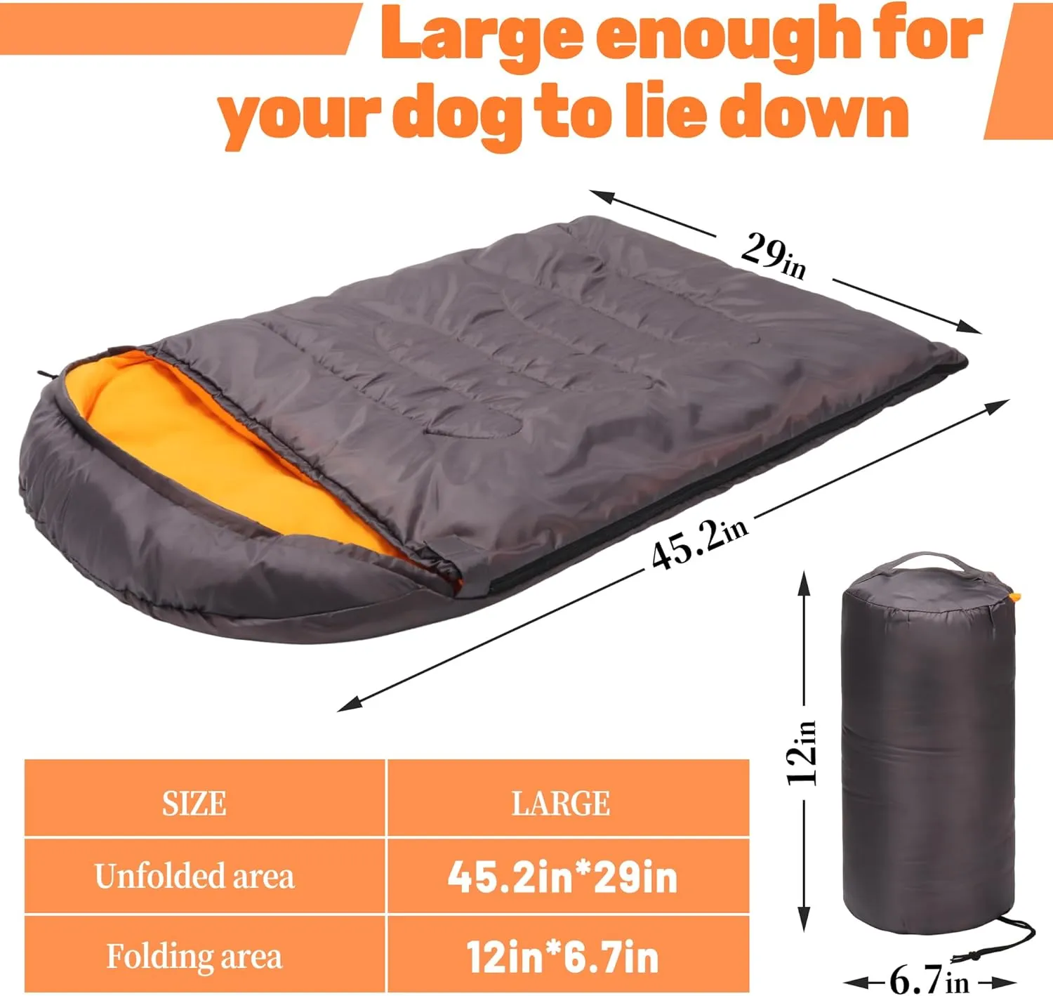 Lifeunion Dog Sleeping Bag with Storage Bag Waterproof Warm Packable Dog Bed for Travel Camping Hiking Backpacking (Grey Orange)