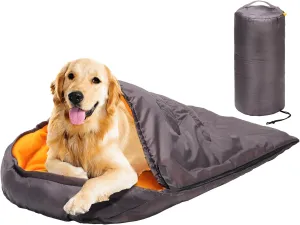 Lifeunion Dog Sleeping Bag with Storage Bag Waterproof Warm Packable Dog Bed for Travel Camping Hiking Backpacking (Grey Orange)