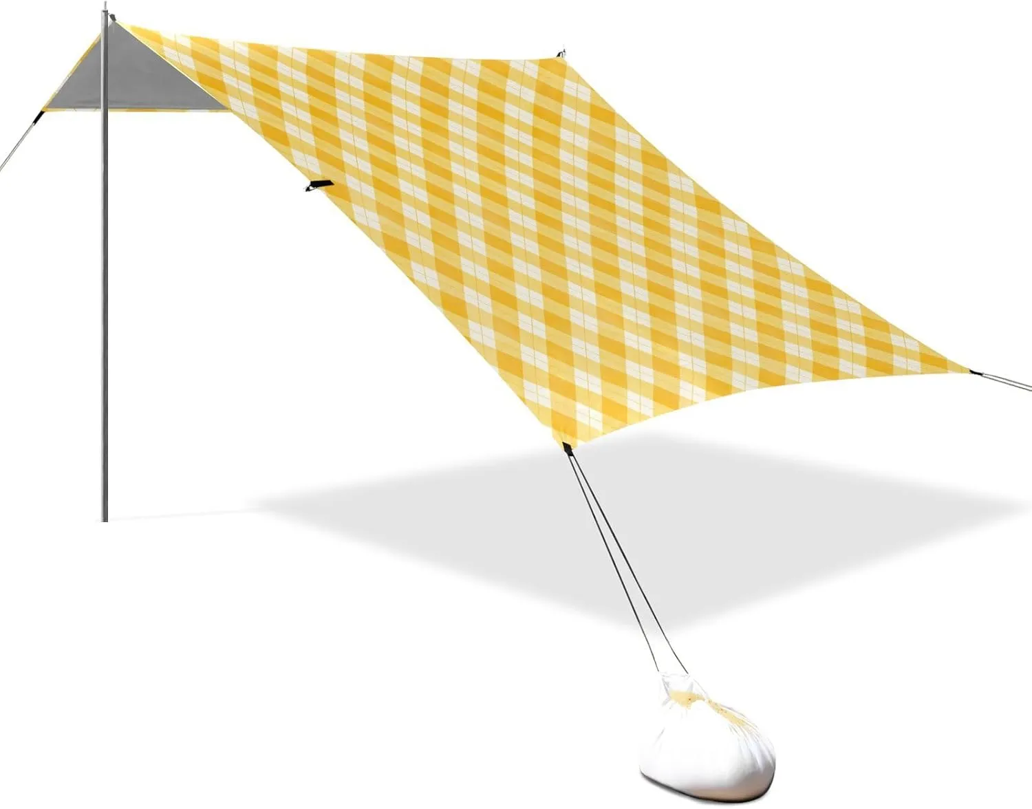 Light Goldenrod Yellow Checks Beach Tent & Canopy UPF50 Water-Resistant Outdoor Sun Shade with Sandbags, Sand Shovel, Poles for Camping, Picnics, Backyard & Fishing
