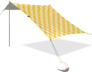 Light Goldenrod Yellow Checks Beach Tent & Canopy UPF50 Water-Resistant Outdoor Sun Shade with Sandbags, Sand Shovel, Poles for Camping, Picnics, Backyard & Fishing