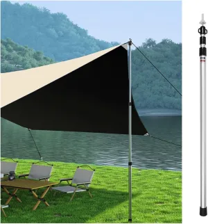 Lightweight Aluminum Alloy Tarp Poles for Grass/Beach, Adjustable Length Tent Poles with Silicone Feet Cover, Outdoor Canopy Pole Black Brown Silver(Silver)