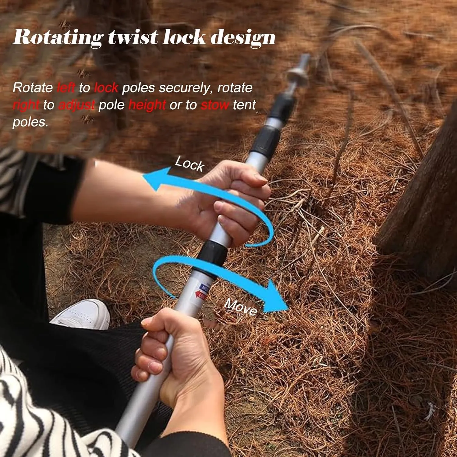 Lightweight Aluminum Alloy Tarp Poles for Grass/Beach, Adjustable Length Tent Poles with Silicone Feet Cover, Outdoor Canopy Pole Black Brown Silver(Silver)