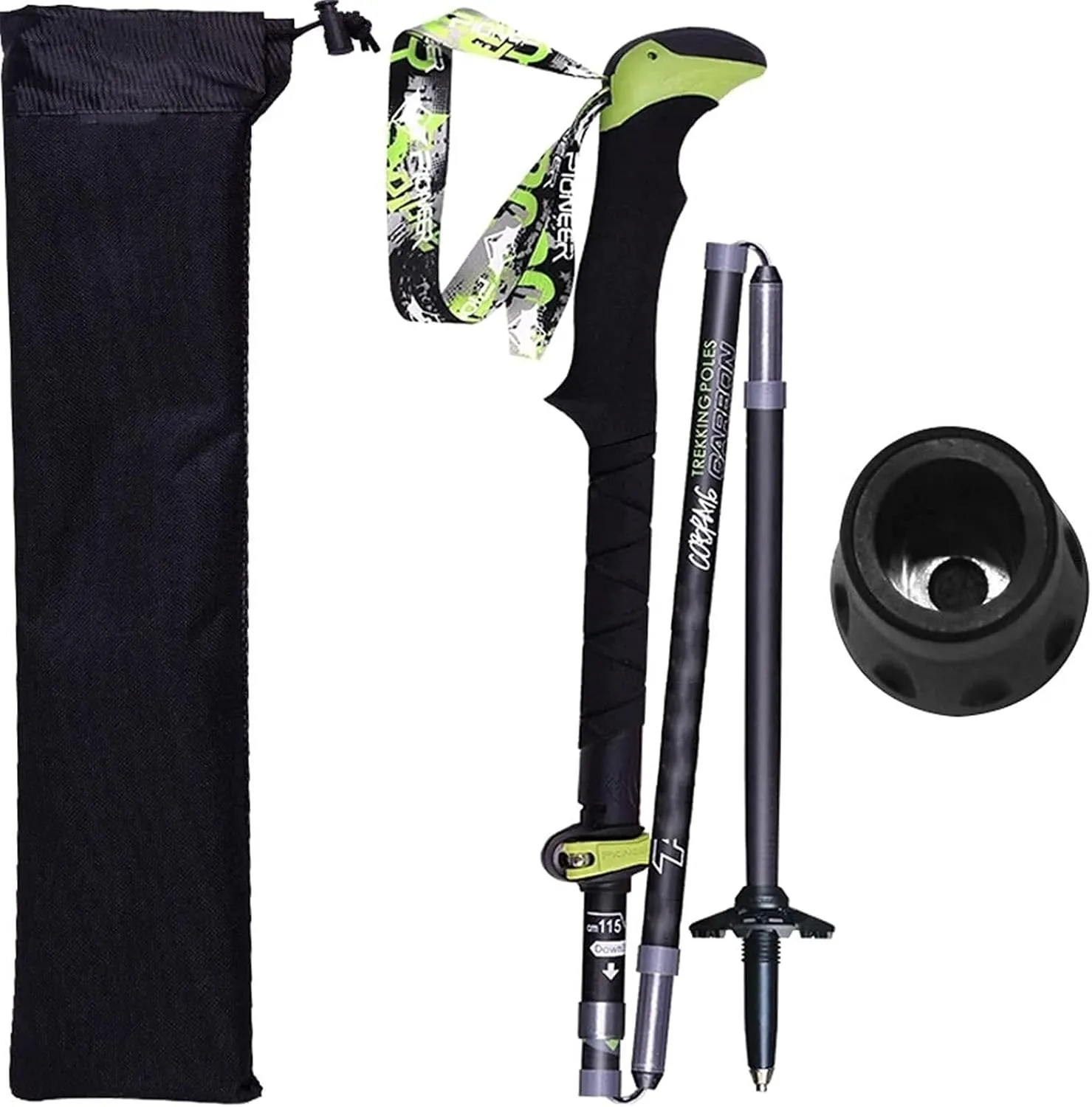 Lightweight & Portable Trekking Poles, Foldable Adjustable Hiking Poles with Carbon Tungsten Steel Tip, EVA Non-Slip Handle, Shock Absorption, Adjustable 100-115cm/115-135cm