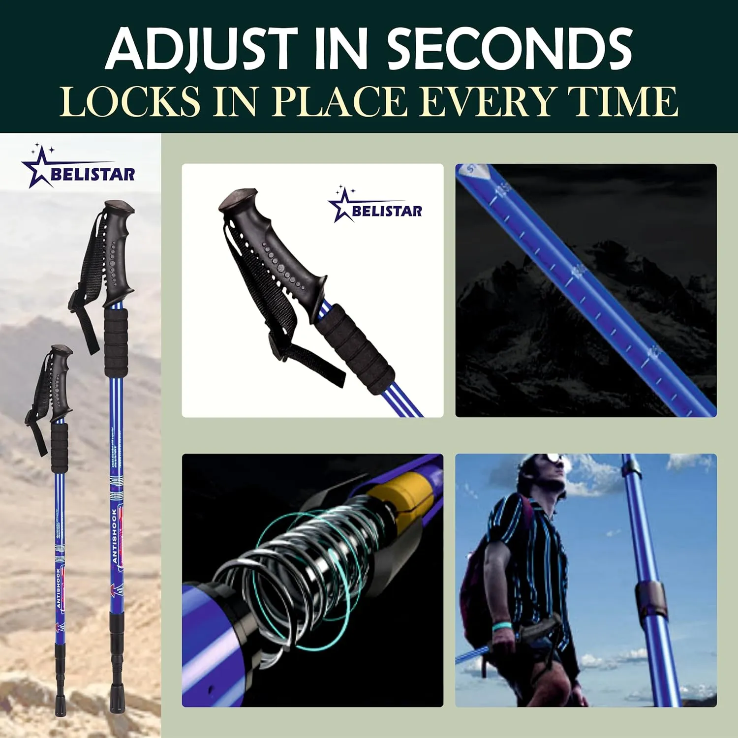 Lightweight Collapsible Aluminium Hiking Trekking Poles with Anti-Shock, Adjustable Height, Carry Bag Ideal for Men & Women Outdoor Walking & Trekking