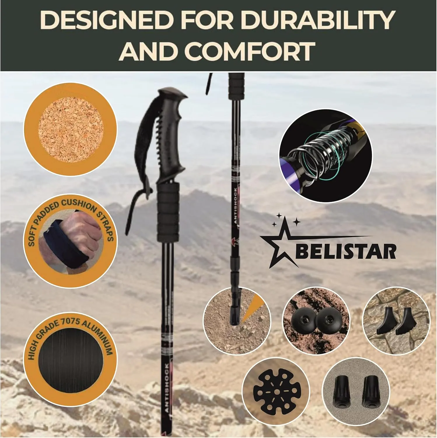 Lightweight Collapsible Aluminium Hiking Trekking Poles with Anti-Shock, Adjustable Height, Carry Bag Ideal for Men & Women Outdoor Walking & Trekking