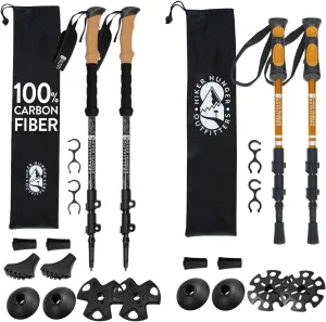 Lightweight Collapsible Trekking Poles for Kids (Orange) & Carbon Fiber Aluminum Walking Sticks with Cork Grips (Black) with Flip Locks, Adjustable for All Heights for Hiking, Backpacking & Camping