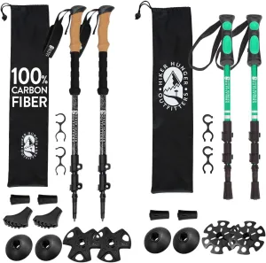 Lightweight Collapsible Trekking Poles for Kids (Teal) & Carbon Fiber Aluminum Walking Sticks with Cork Grips (Black) with Flip Locks, Adjustable for All Heights for Hiking, Backpacking & Camping