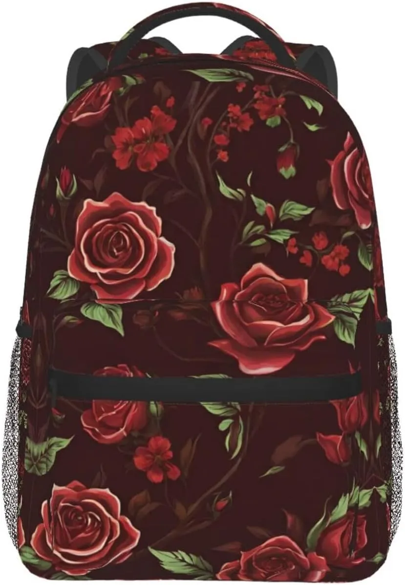 Lightweight Daypack Backpack for Trekking Work Running - Big Capacity Multipurpose Anti-Theft Bookbag, Red Rose Art Business Computer Bag