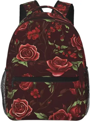 Lightweight Daypack Backpack for Trekking Work Running - Big Capacity Multipurpose Anti-Theft Bookbag, Red Rose Art Business Computer Bag