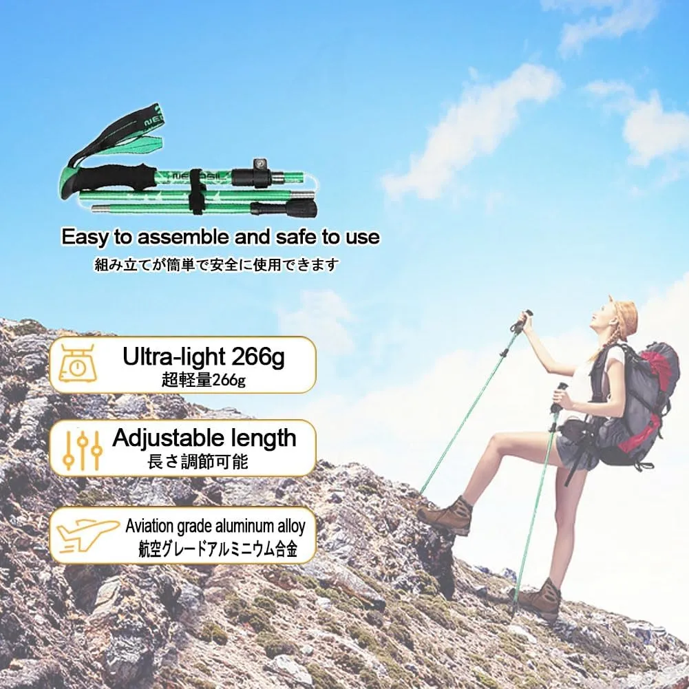 Lightweight Trekking Pole Adjustable Trekking Stick 5-Section Folding,luminum Alloy Cane Body,Walking Poles for Hiking & Trail Running 2 Pack