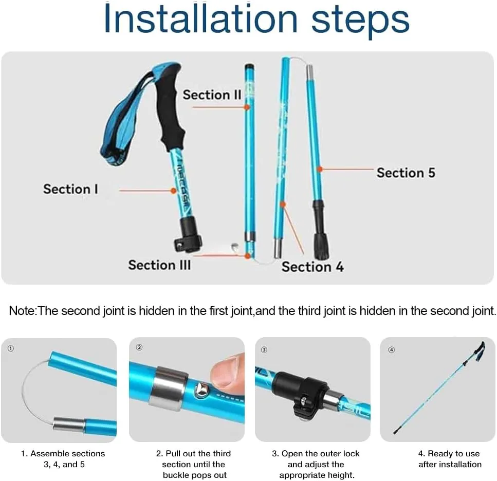 Lightweight Trekking Pole Adjustable Trekking Stick 5-Section Folding,luminum Alloy Cane Body,Walking Poles for Hiking & Trail Running 2 Pack