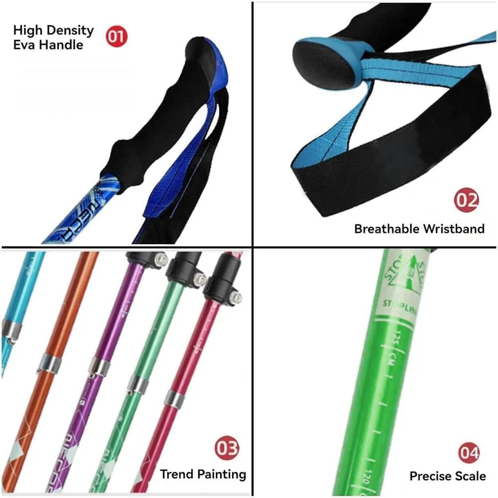 Lightweight Trekking Pole Adjustable Trekking Stick 5-Section Folding,luminum Alloy Cane Body,Walking Poles for Hiking & Trail Running 2 Pack