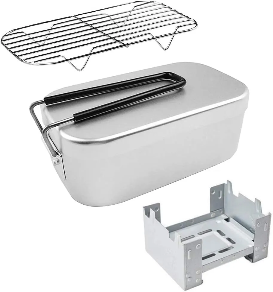 Lixada Mini Folding Stove Lunch Box Steaming Rack Combo Set for Picnic Camping Hiking Fishing Mountaineering
