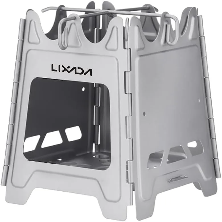 Lixada Outdoor Mini Fire Pits Foldable Stainless Steel Bonfire Stove Hinge Wood Burning Stove for Camping Hiking
