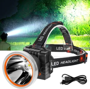 Lokilo Ultra-Bright LED Headlamp,High Lumen Rechargeable and Waterproof Headlight with Adjustable Headband for Night Work and Outdoor Use (Silver-Yellow Light)