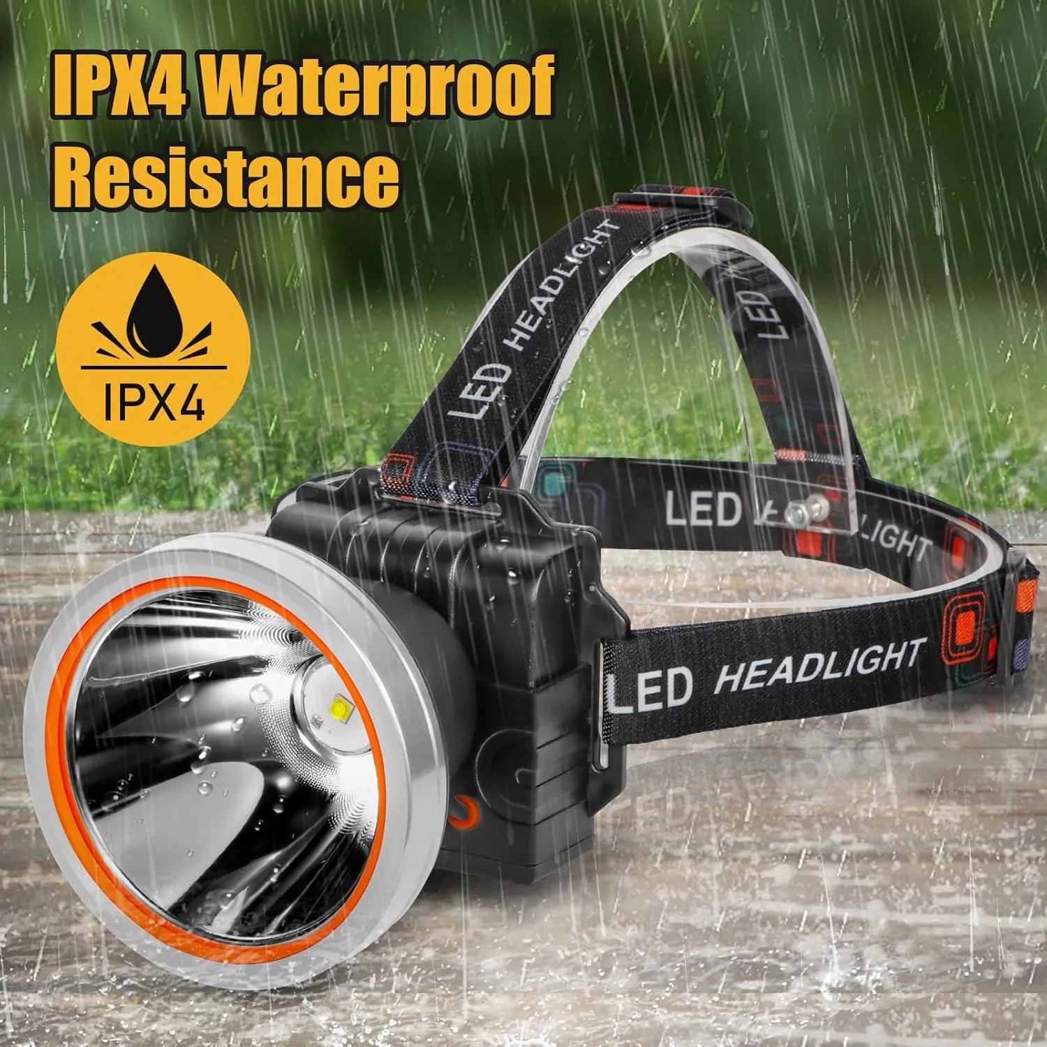 Lokilo Ultra-Bright LED Headlamp,High Lumen Rechargeable and Waterproof Headlight with Adjustable Headband for Night Work and Outdoor Use (Silver-Yellow Light)