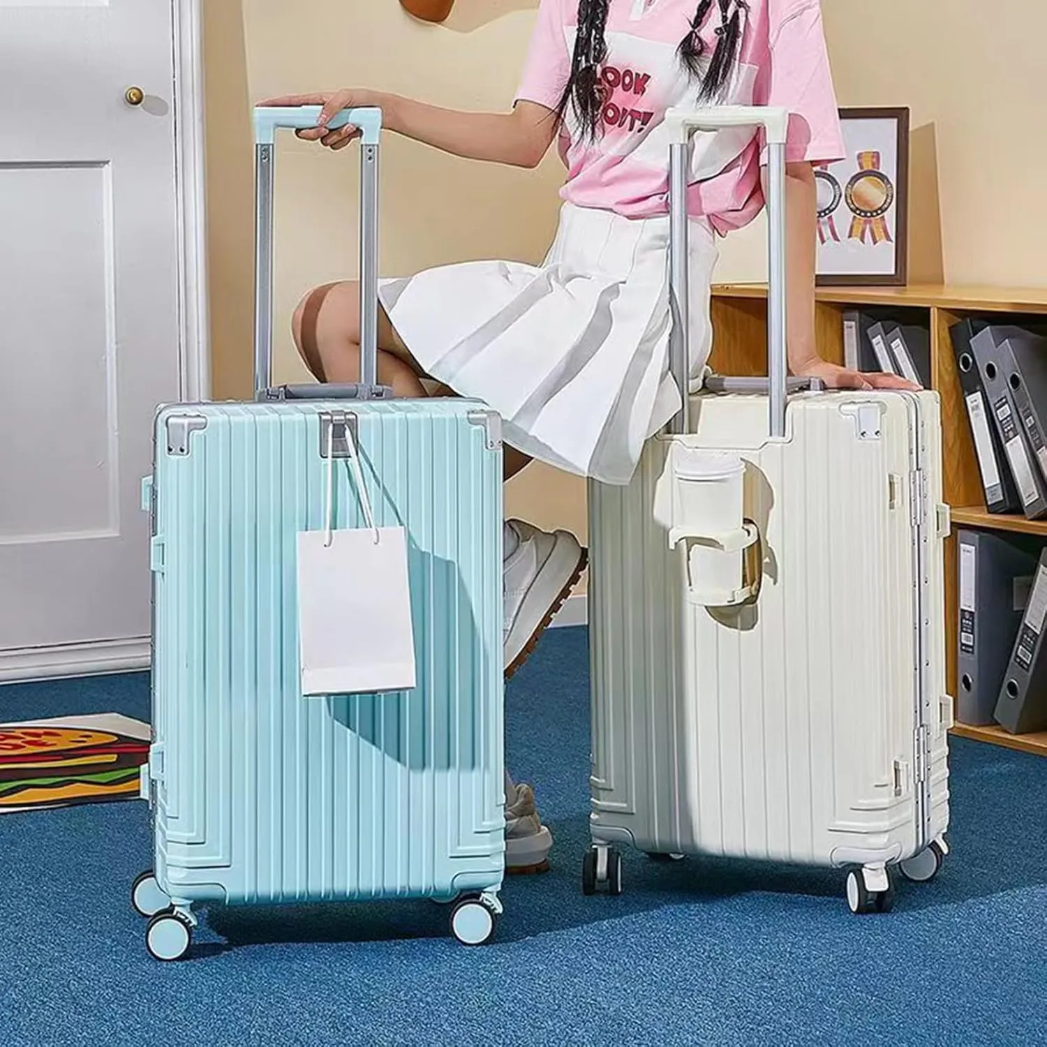 Luggage carrying bag double casters 360-degree rotation carry-on boarding trip business trip storage convenient carrying case e type impact-resistant anti-theft large-capacity fashionable cup hol