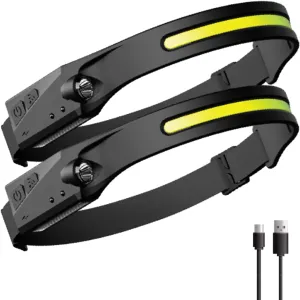 Lumen Light Headlamp Rechargeable, Lumenlight LED Headlamp, 230° Wide Beam Head Lamp with Motion Sensor for Adults, 5 Mode Waterproof Lightweight for Outdoor Camping (2pcs)