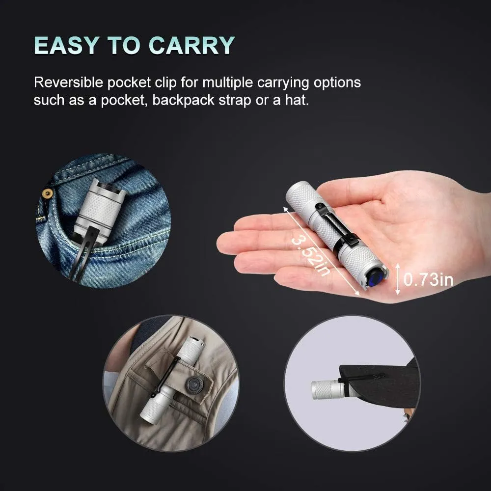 LUMINTOP LED Pocket-Sized Flashlight Tool AA2.0 IPX-8 Waterproof Light 5 Modes 650 High Lumens Super Bright LED Torch for Power Failure, Camping and Hiking (White Version)