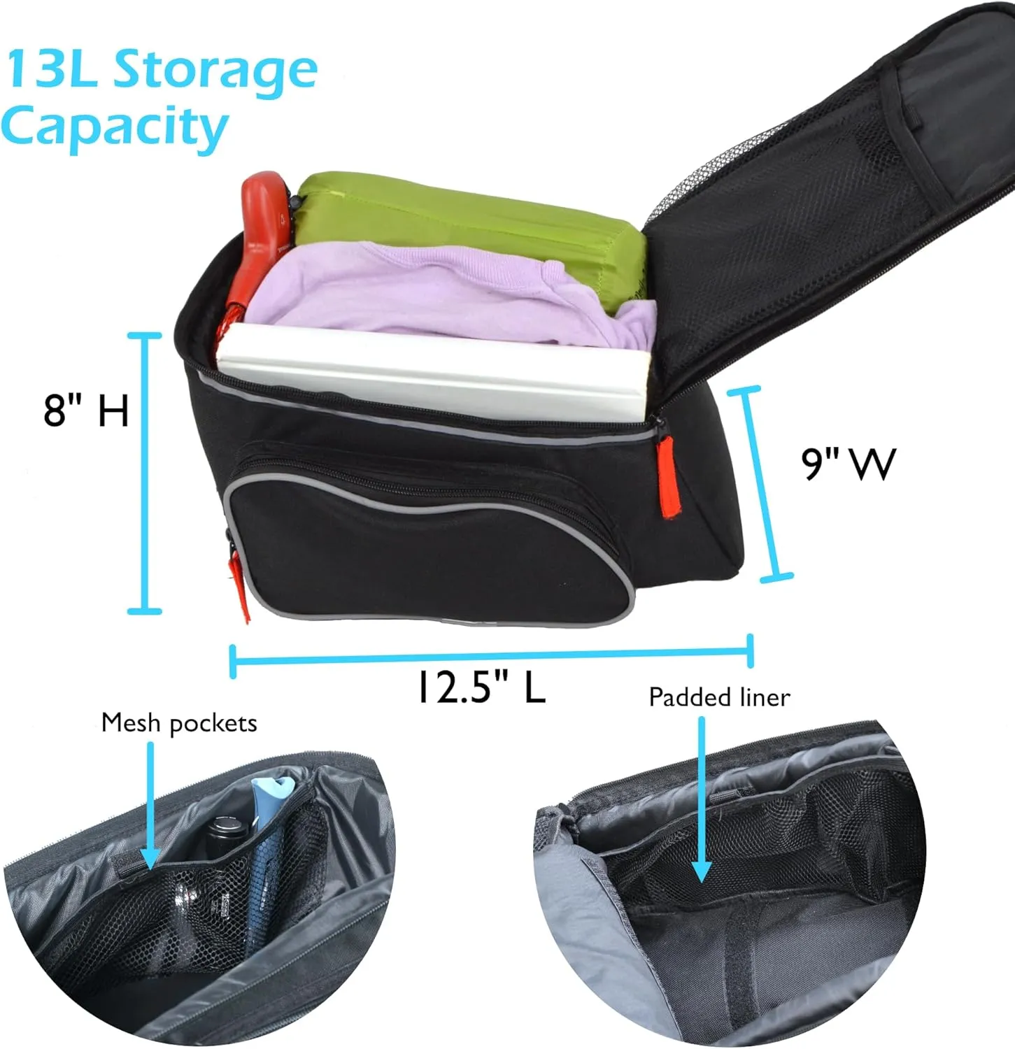 Lumintrail Bike Trunk Bag, Rear Bicycle Rack Bag with Waterproof Rain Cover, Carrying Handle