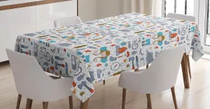 Lunarable Camping Tablecloth, Spending Time in The Nature Pattern Wildlands Activities Trekker with Sleeping Bag, Dining Room Kitchen Rectangular Table Cover, 60" X 84", Multicolor