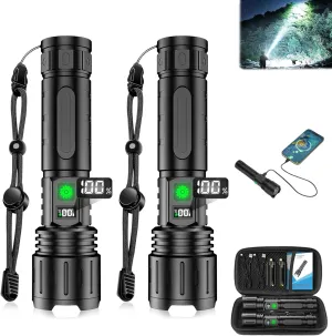 Luvique Flash Light, 990000LM Super Bright Survival Flashlight, LED Portable Rechargeable Tactical Flashlight, 5 Modes, IPX5 Waterproof, Zoomable, Running Time, for Every Adventure (2PCS)
