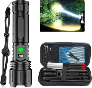 Luvique Flash Light, Super Bright Survival Flashlight, Flashlights 100000 High Lumens Rechargeable, Adjustable 5 Modes Powerful Flash Light, Power Bank, Zoomable, for Home Camping Emergencies