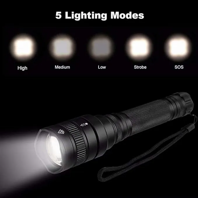 LUXNOVAQ LED Flashlight Powerful Super Bright Flashlight, High Lumen Zoomable Tactical Flashlights Waterproof Hand Torch Light with 5 Modes for Camping