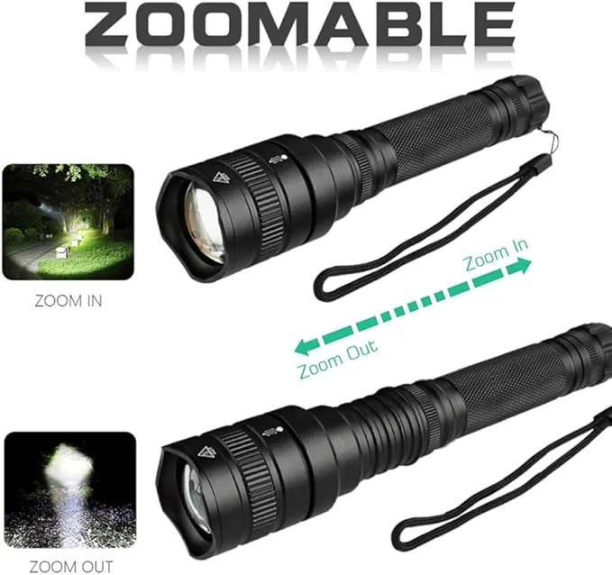 LUXNOVAQ LED Flashlight Powerful Super Bright Flashlight, High Lumen Zoomable Tactical Flashlights Waterproof Hand Torch Light with 5 Modes for Camping
