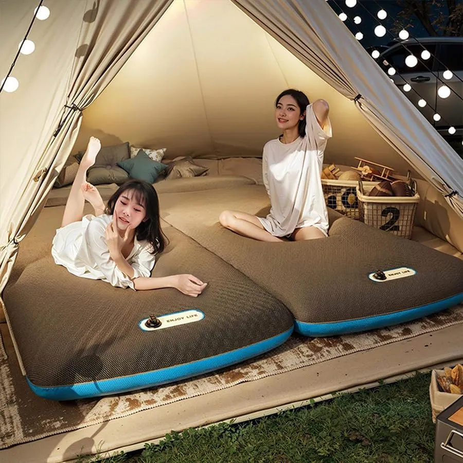 Luxury Air Mattress with Washable Nylon Cover & Pillow Twin Size - Expandable Zip-Connect, Tear-Resistant Inflatable Bed for Car Camping, Home, Office, Travel, Office (Grey, Long Twin)